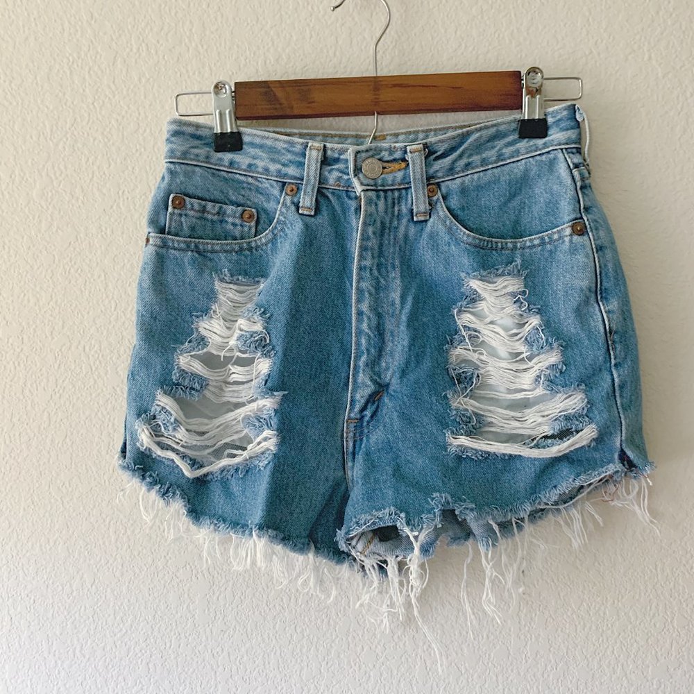Levi Distressed High Waisted Denim Shorts